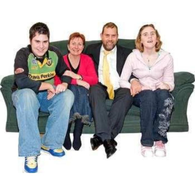 Four people on a sofa