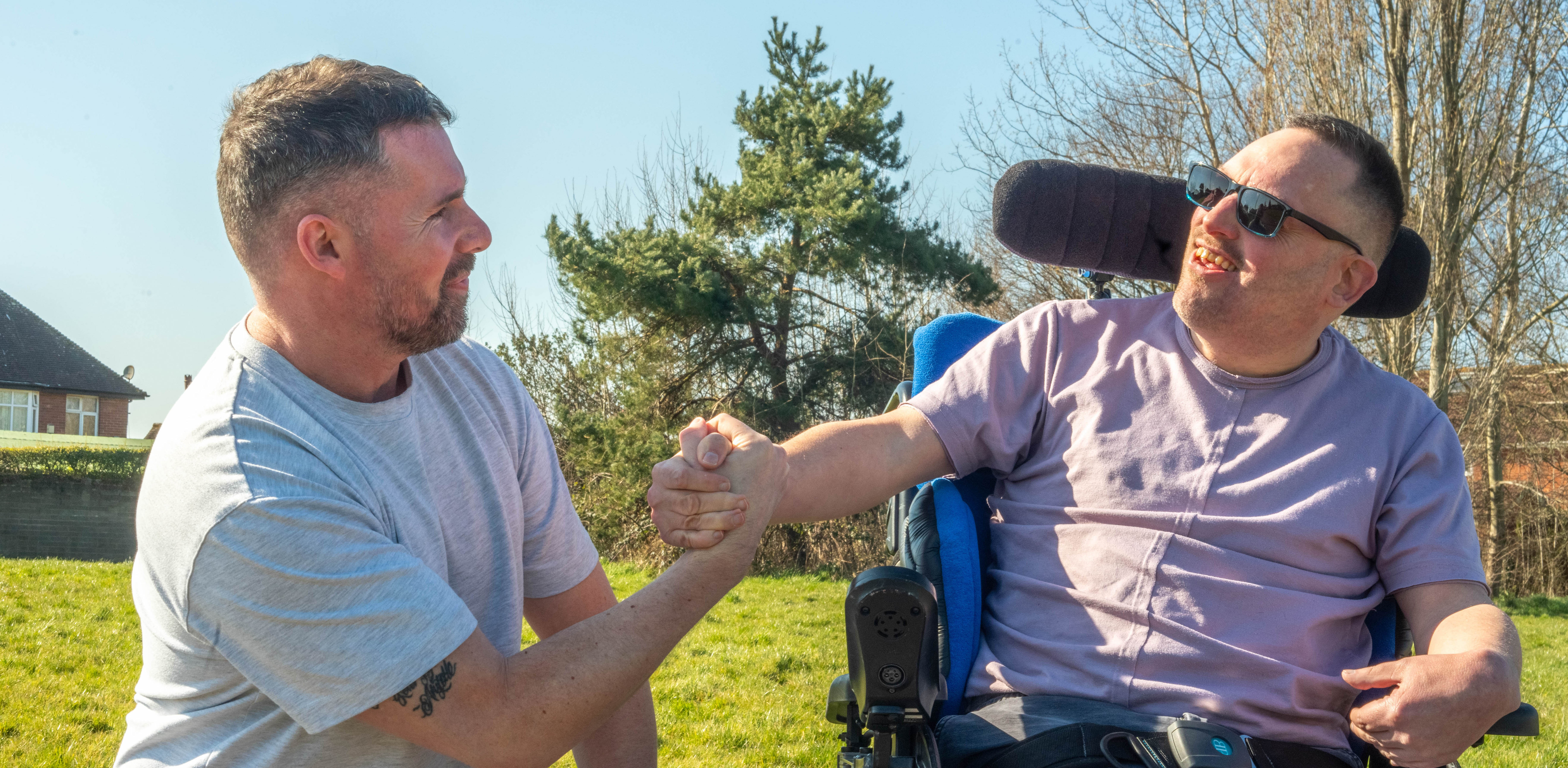 Carl and James hanging out in the sun