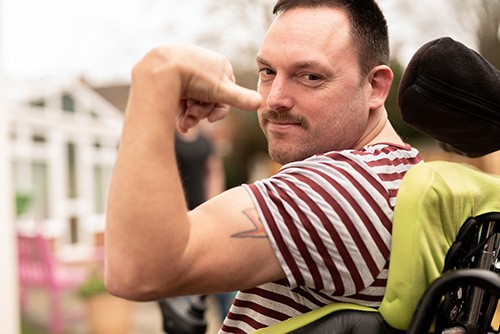 James flexing his muscles