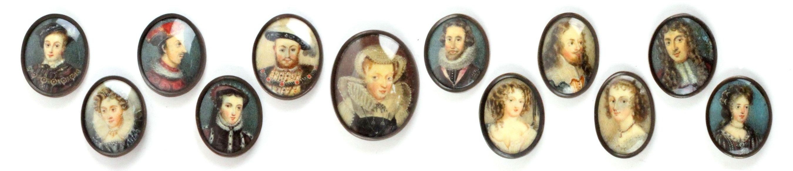 A set of Tudor and Stuart portrait buttons from the late 18th century