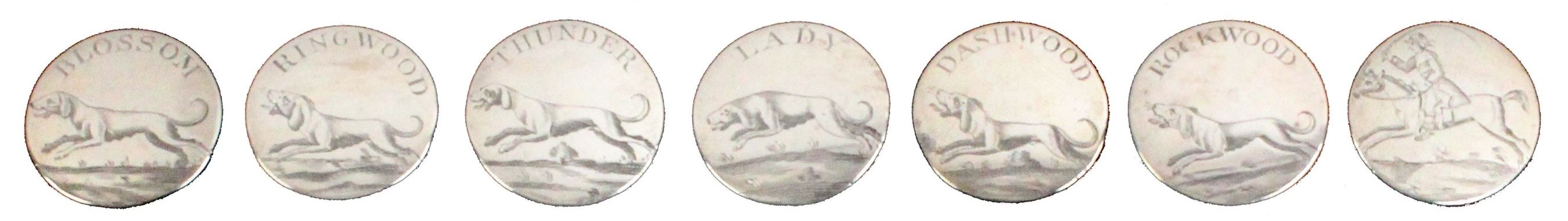 A set of silver hunting buttons once owned by Georgian huntsman John Peel
