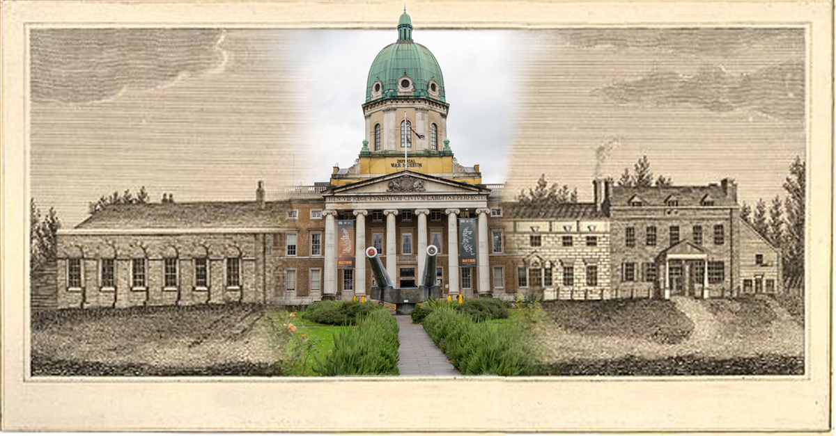 The Imperial War Museum merged with an old picture of the Dog and Duck