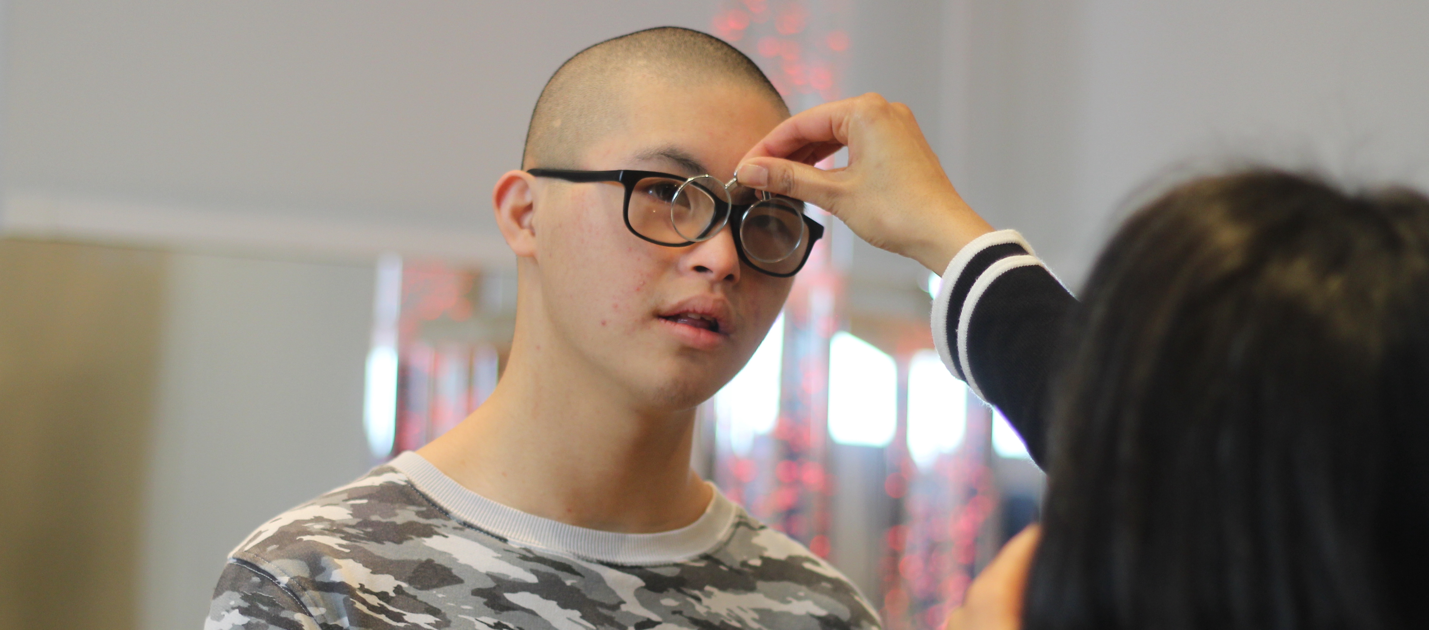 A boy having his eyes tested
