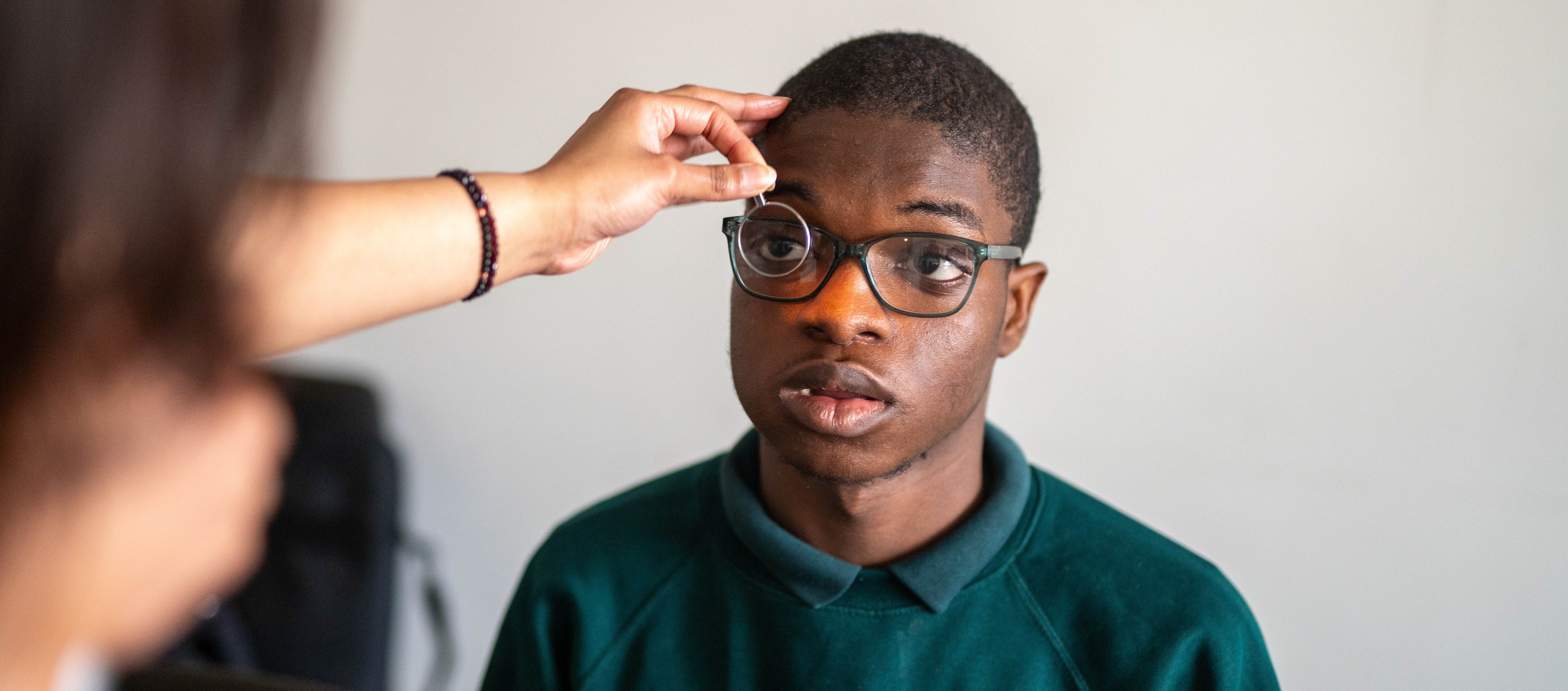 Adeboye has an eye test at a special school