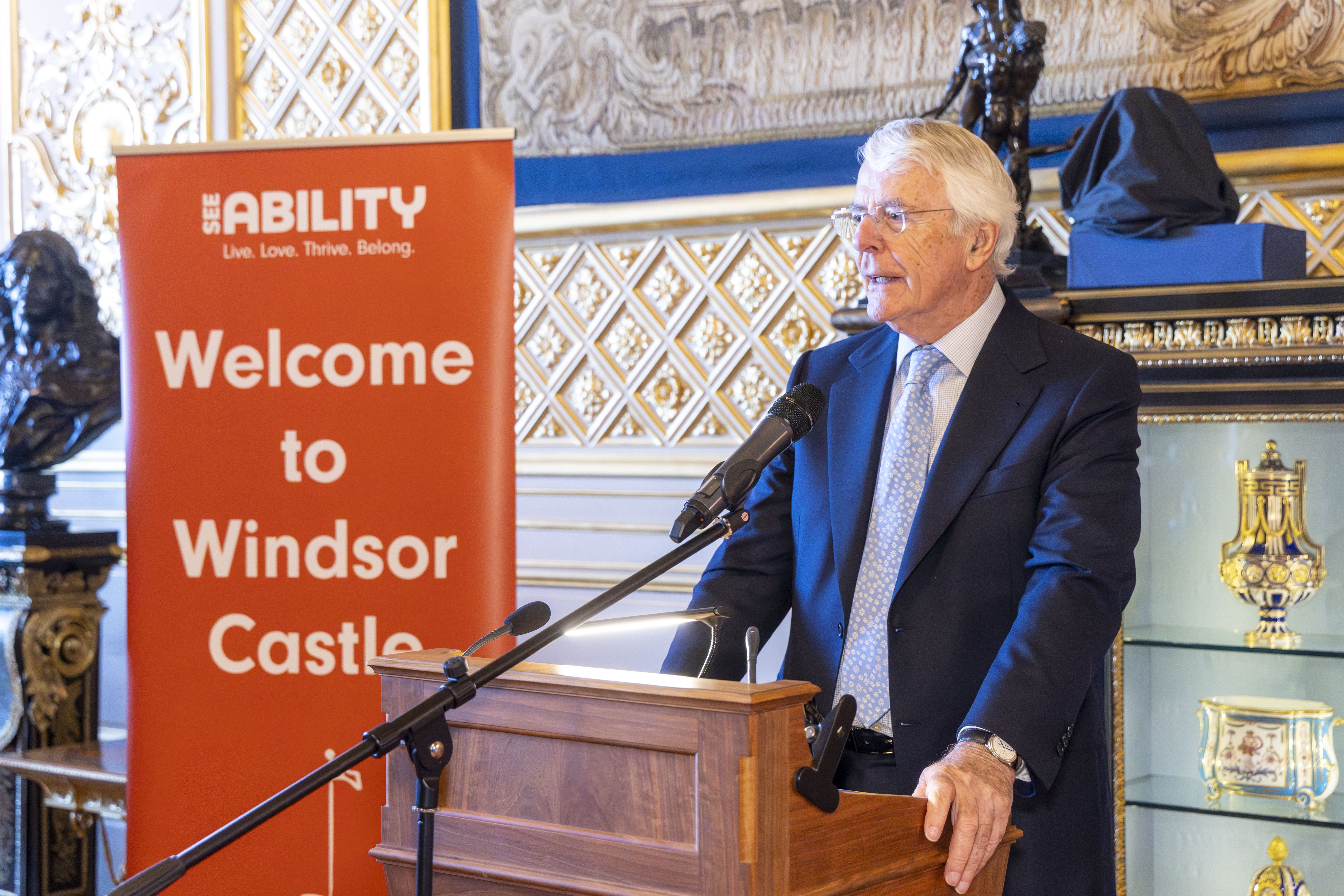 The Rt Hon Sir John Major delivers a speech at Windsor Castle