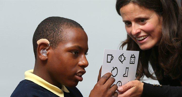 A boy having an eye test