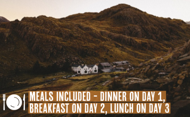Meals included - dinner on day 1, breakfast on day 2 and lunch on day 3