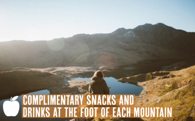 Complimentary drinks and snacks at the foot of each mountain