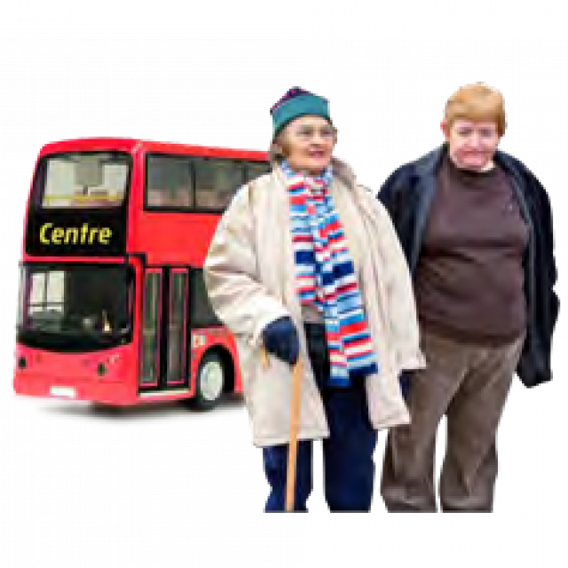 Two people travelling on a bus