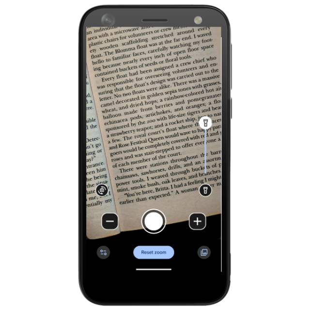 Pointing the phone at a book using the Magnifier app