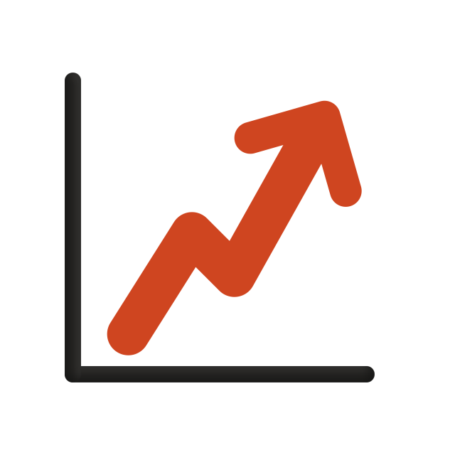 A chart with an arrow trending upwards