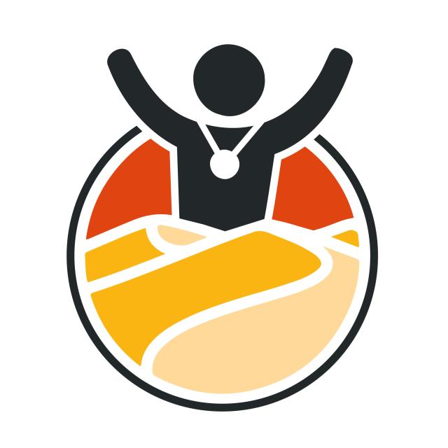 A person cheering in the Sahara Desert