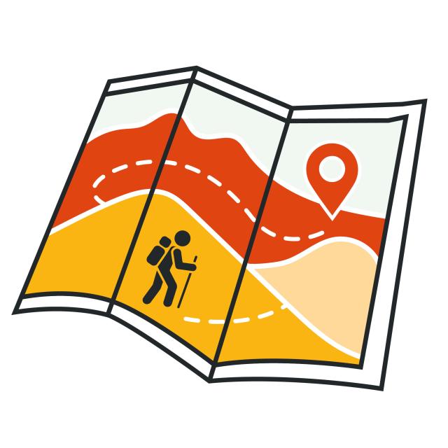 A map showing a person trekking through the Sahara Desert