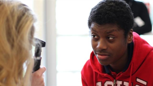 Leon getting an eye test