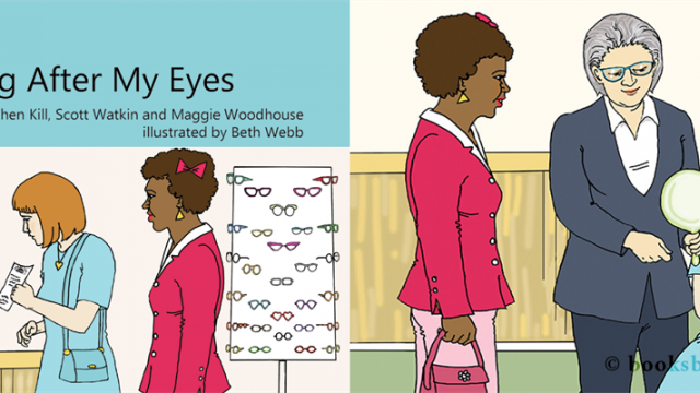 An illustration of a lady at the opticians
