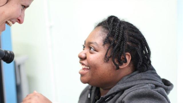 Abigail having an eye test