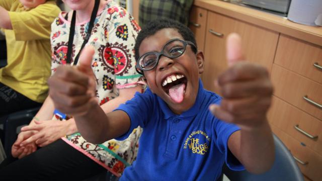 Keiron gives a big thumbs up with his tongue sticking out