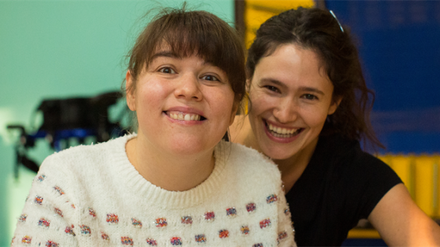 Joanne and her supporter smiling at the camera