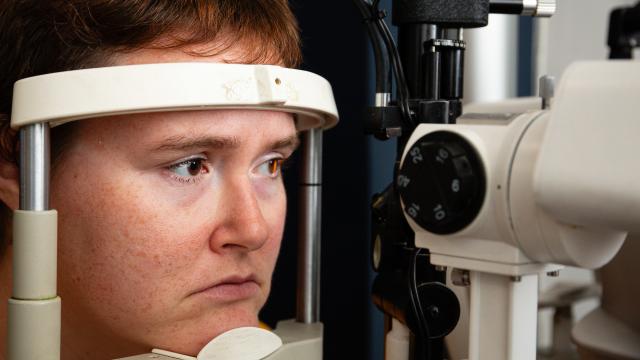 A photo of Grace, Eye Care Champion, having an eye test.